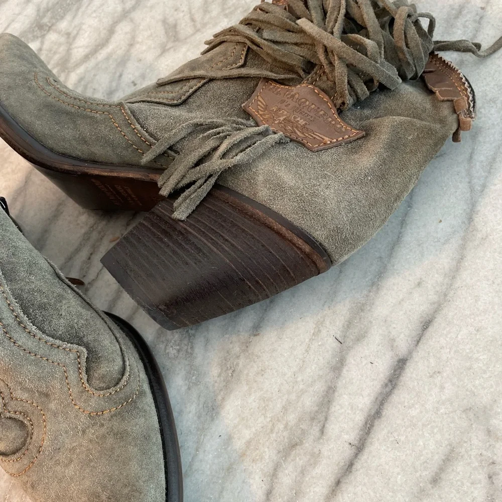 El Vaquero suede Cowboy Cowgirl western fringe leather ankle boots Italy 7.5